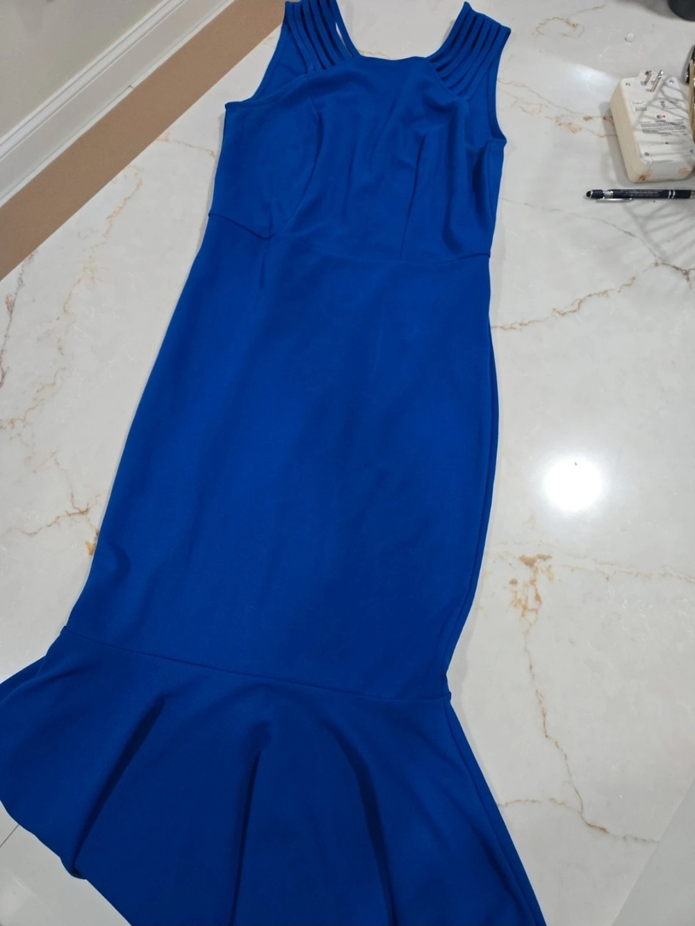 Sleeveless Cobalt Blue Midi Mermaid Dress